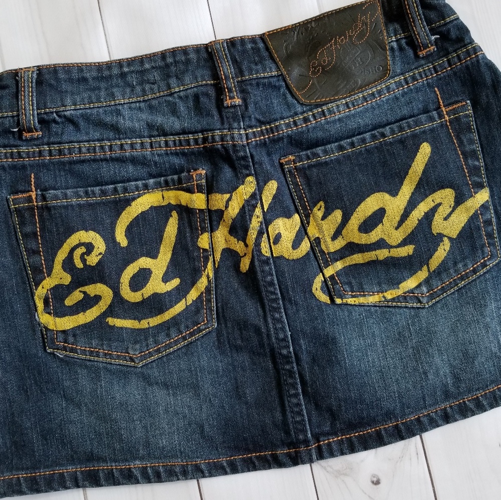 Ed Hardy Signature Dark Wash Denim Mini Skirt 27